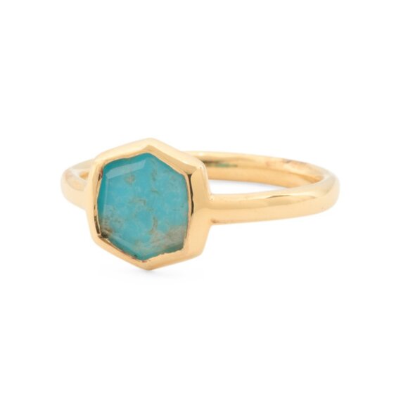 KENDRA SCOTT Gold/Turquoise Sterling Silver Davis Stone Band Ring - Picture 1 of 2
